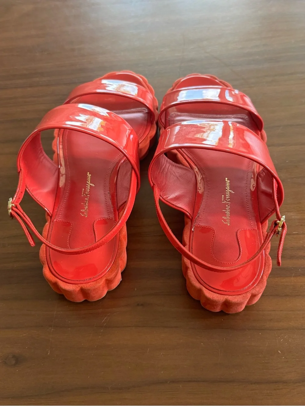 Salvatore Ferragamo Luisa Coral Patent Leather Sandals Size 8 NWOT